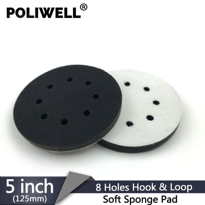 polwell-แผ่นเชื่อมต่อฟองน้ำขัดทราย8รู8นิ้ว1ชิ้นสำหรับตะขอแผ่นขัด125มม-วงแผ่นกันกระแทกสำหรับขัดพื้นผิวไม่สม่ำเสมอ