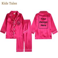 ™► Kids Boys Girls Custom Satin Pajamas Set Add Your Logo Design Toddler Silk Button-Down Sleepwear Children Personalized Nightwear