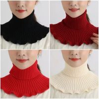 ♨❒ high Knitted Elastic Fake Collar Bib With Wooden Ears Fake Collar Neck Circumference women Fall/winter lace Thicken Color fabric