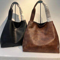 The new big bag tote leather miu miuˉ tote bag autumn and winter new shoulder large-capacity bag Hobo portable