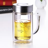 [COD] Fuguang double-layer transparent glass large-capacity handle office cup advertising promotion wholesale 520ML tea