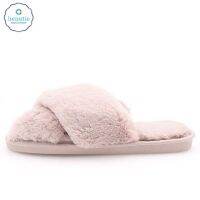 BEAUTIE Cross Band Soft Plush Fuzzy Indoor Slippers Faux Fur Fluffy Flats Slippers