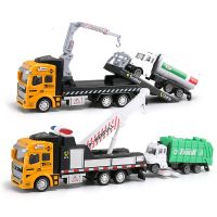 19CM Crane Trailer Tow Truck Toy Model 1:48 with Pull Back Garbage Truck Alloy Diecasts Sanitation Vehicle Car Toy for Kids Y194 Die-Cast Vehicles