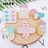 Creative Cute Love Band-Aid Pills Medicine Bottle Enamel Pins Pink Cartoon Alloy Brooch Badge Accessories Fashion Jewelry Gift