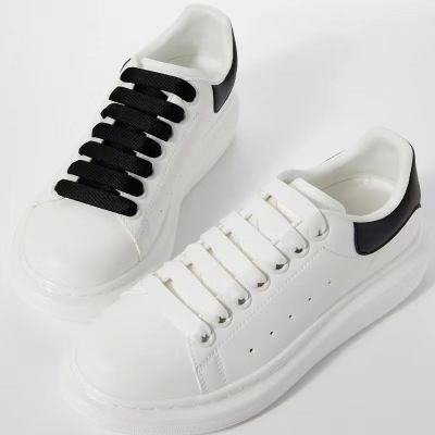 【LZ】☬♘○  Cordas de tecelagem de precisão unissex cadarços brancos e pretos cadarços clássicos MCQ sapatos baixos casuais 130cm