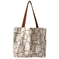 Ladies Shopping Bag Cute Cat Handbag with Zipper Design Japanese Style Cartoon Shoulder Bag