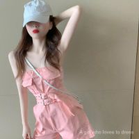 huanzi886364 ?สินค้าใหม่? Overalls กางเกงขาสั้นผู้หญิงฤดูร้อนบางสูงเอว Tube Top กางเกงขาสั้นขากว้างใหม่หลวมๆกางเกง SK5579