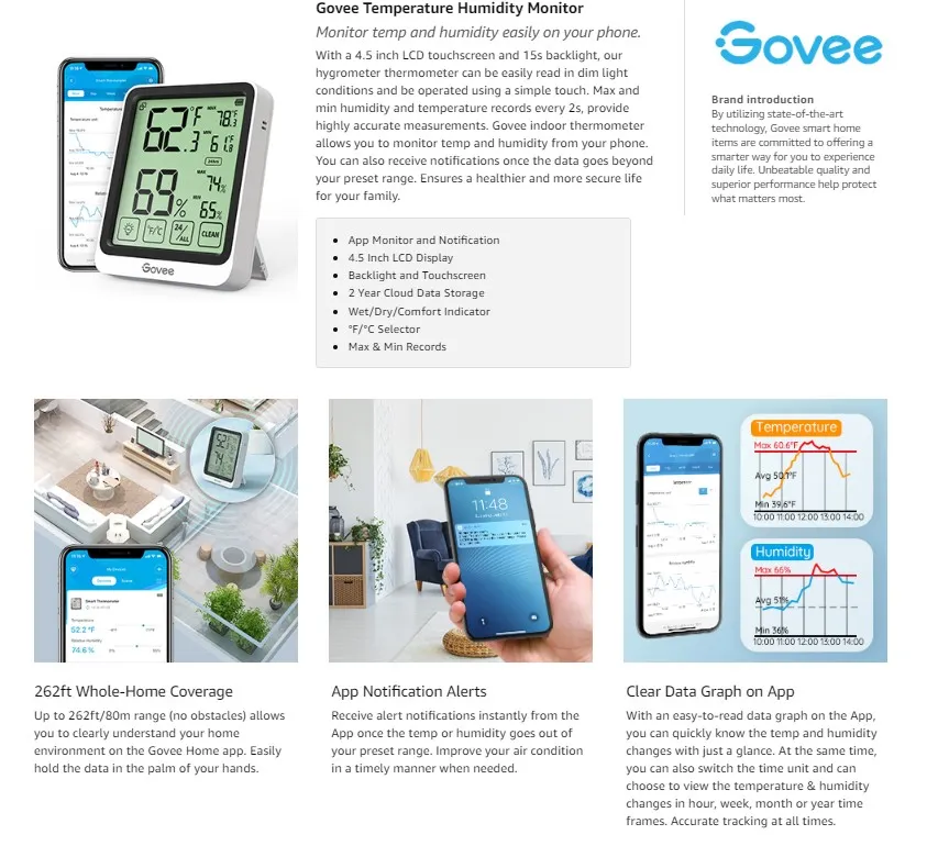 Govee Bluetooth Hygrometer Thermometer, Wireless Thermometer Hands