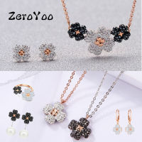 SWA Original Fashion Jewelry Sets Charms Simple Rose Gold Black White Clover Leaf Pearl Pendant Name Necklace Bracelet Earrings