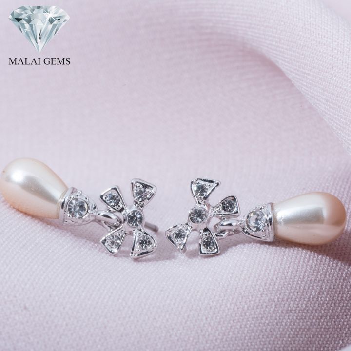 malai-gems-ต่างหูมุก-เงินแท้-silver-925-เพชรสวิส-cz-เคลือบทองคำขาว-รุ่น-11007118-แถมกล่อง-ต่างหูเพชร-ต่างหูเงินแท้