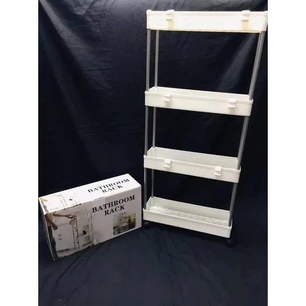 4 Layer Gap Kitchen Storage Rack Slim Slide Tower Movable Assemble Plastic Bathroom Shelf Wheels