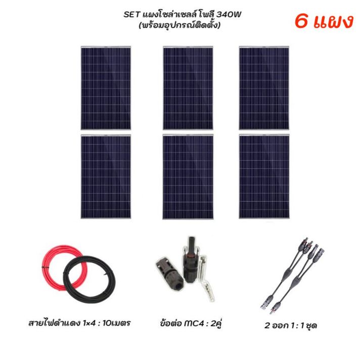 solar-set-แผงโพลี-340w-6-แผง-พร้อมอุปกรณ์ติดตั้งแผงโซลล่าเซลล์-อุปกรณ์โซล่า-สายไฟ-ขั่วต่อโซล่าเซลล์-เชตแผง-แผงโซล่า