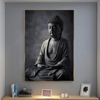 Black Meditating Buddha Statue Wall Art Canvas Painting Posters Prints on The Wall Buddhism Pictures for Living Room Home Decor