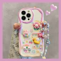 Rivel เคสโทรศัพท์ซิลิโคนนิ่มลายดอกไม้ตุ๊กตา3D น่ารักพร้อมสายคล้องข้อมือสำหรับ iPhone 14 13 12 11 Pro Max Plus X XR XS Max เคสโทรศัพท์กันกระแทกพร้อมเลนส์กล้องคลุมทั้งหมด