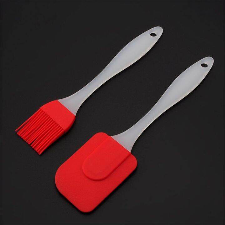 2pc-1pc-red-silicone-spatula-barbeque-brush-cooking-utensil-tool-kit-heat-resistant-bbq-oil-condiment-brushes-cake-cream-scraper