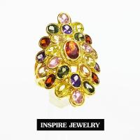 Inspire Jewelry ,แหวนพลอยนพเก้า งานปราณีต ตัวเรือน หุ้มทองแท้ 100% 24K สวยหรู พร้อมกล่องกำมะหยี่ สำหรับการแต่งกายชุดไทย ชุดประจำชาติ บุพเพสันนิวาส การะเกตุ ชุดที่ต้องการความหรูหรา ดูมีเสน่ห์ แสดงความเป็นไทย งานอนุรักษ์ไทย