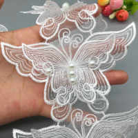 5x Latest White Pearl Butterfly Embroidered Lace Trim Ribbon Fabric Lady Wedding Dress Handmade DIY Sewing Supplies Craft Pipe Fittings Accessories