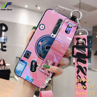 JieFei สำหรับ OPPO Reno 2F 3D Blue Ray กล้องสไตล์เคสโทรศัพท์ที่มีสายรัดข้อมือ Lanyard Stander และ Neck Lanyard Soft ซิลิโคน Cover Case