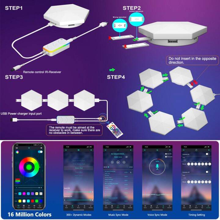 j31ไฟ-led-บลูทูธอัจฉริยะติดผนังไฟหกเหลี่ยม-rgb-แอป-รีโมดูลาร์รูปทรงเรขาคณิตเชื่อมต่อเพลงซิงค์ไฟกลางคืนตกแต่งห้องนั่งเล่นเกม