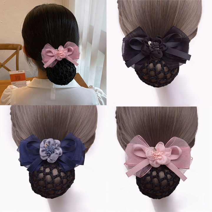 dual-use-head-flower-korean-temperament-hair-ornaments-nurses-special-hair-net-air-hostess-bank-to-work-hair-net-pocket-bow-hair-clip