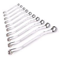 Offset Box End Wrench Set 45 Carbon Steel Metric 45-Degree HRC38-45 Long Double Ring Wrench Spanners with Rolling Pouch