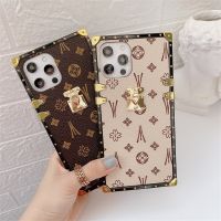▦✗ Luxury Brand Square Leather Phone Case For iPhone 13 12 11 Pro MAX X XS XR 6s 7 8 Plus SE Fashion Glitter Soft Silicone Cover