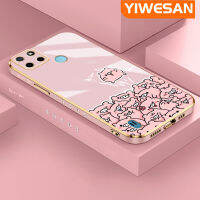 YIWESAN เคสสำหรับ Realme C21Y C25Y ใหม่เคสหมูลายการ์ตูนสีชมพูพื้นผิวขอบตารางแบบนิ่มซิลิกาเจลกันกระแทกเคสมือถือรวมทุกเลนส์กล้องถ่ายรูปฝาครอบป้องกัน