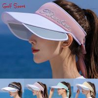 ﹍¤ New golf hat for women empty top hat large brim breathable topless sun protection visor face-covering sports hat