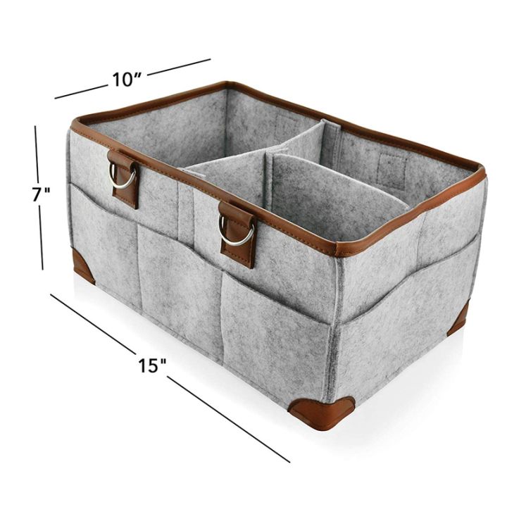 baby-diaper-caddy-organizer-portable-storage-basket-essential-bag-for-nursery-changing-table-and-car-good-for-storing-diapers-bottles-baby-wipes-babys-toys-gray-leather-handle