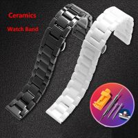 （Bar watchband）สายนาฬิกาข้อมือเซรามิกคุณภาพสูงสีดำ,สร้อยข้อมือใช้ได้กับผู้หญิงและผู้ชาย14มม. 16มม. 18มม. 20มม. 21มม. 22มม.