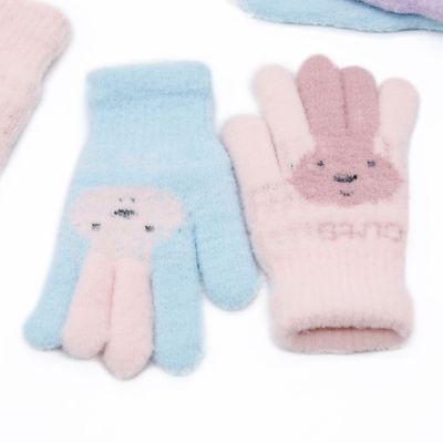 4-10 Years Children Girl Gloves Cute Rabbit Winter Knitted Full Finger Kids Wool Gloves Soft Warm Plus Velvet Thickening