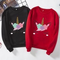 COD DSFERTRETRE Fashion Men Women Loose Unicorn Printed Long Sleeve T-shirt Hoodie Casual Pullover T-Shirts Couple Wear Tops