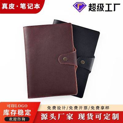 [COD] Cross-border spot multi-color customizable with gold buttons genuine leather a5 notebook wholesale