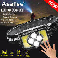 Asafee 400LM K363 Outdoor Super Bright Camping Headlight 4 * XPE+2 * COB LED Built-in Battery Multigear Switch Type-C USB Charging IPX4 Waterproof