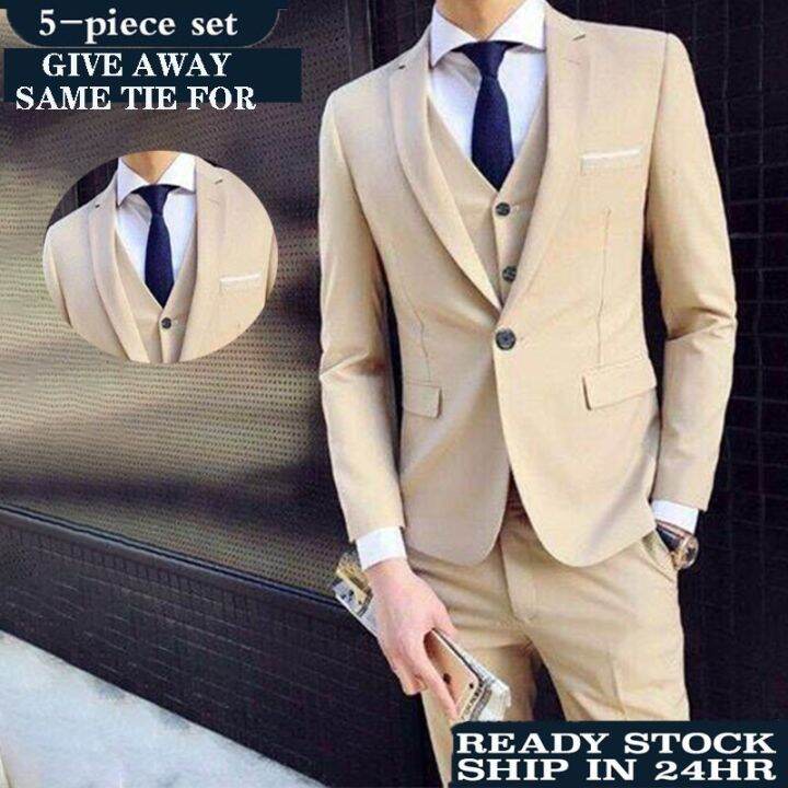 Leisure 2 Pieces Slim Fit Apricot Men's Suits Solid Color Lapel Man Suit