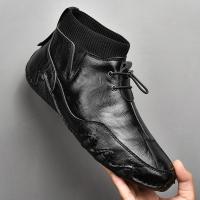 Men Boots Casual Motorcycle Winter Shoes Waterproof Sneakers Luxury Footwear Black Gentleman Business Shoes Plush Ankle Boots