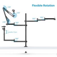 ULANZI ตัวยึดเว็บแคมแบบหนีบกล้องติดตั้ง,ที่หนีบโต๊ะยืดหยุ่นพร้อมไมโครโฟนที่วางแขนบูมมัลติฟังก์ชันที่วางแขน