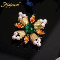 Ajojewel Vintage Baroque Pearl Cross Brooches For Women 2023 New Resin Stone Fashion Jewelry 2023 Gifts Bijoux Femme