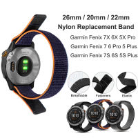 สายนาฬิกาห่วงไนลอน26มม. 20มม. 22มม. สำหรับ Garmin Fenix 7X 6X Pro 7 7 7S 6 6S 5X 5 5S Plus/venu 2 Plus สายรัดแบบมีตะขอสำรองและสายรัดแห้งเร็วแบบห่วง