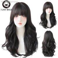 7JHHWIGS Light Black Long Wave Synthetic Wigs For Women With Bangs Daily Wear Wavy Hair Christmas Party Heat Resistant Wig [ Hot sell ] ea1voy