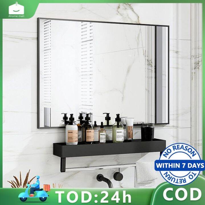 ♬Nordic High Quality Aluminum Simple Bathroom Mirror + Glass Shelf Set