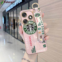 สำหรับ Tecno Spark 10C 10 (พร้อมสายรัดข้อมือ) เคสนิ่มลายการ์ตูนขอบสี่เหลี่ยม (Starbucks สัตว์ประหลาดตัวน้อย Hello Kitty) เคสเคสโทรศัพท์ชุบเคสโทรศัพท์นิ่มสุดหรู