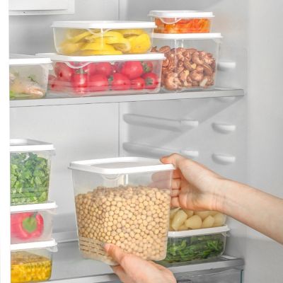 IDENT โปร่งใสโปร่งใส กล่องถนอมตู้เย็น สี่เหลี่ยมสี่เหลี่ยม พลาสติกเกรดอาหาร กล่องเก็บของแยก ของใหม่ ทนความร้อนทน กล่องปิดผนึกอาหาร ตู้เย็นในตู้เย็น