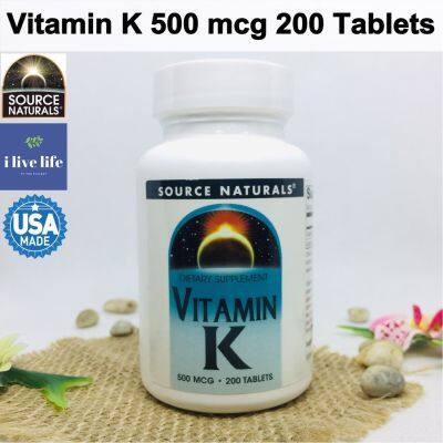 วิตามินเค Vitamin K 500mcg Plus Calcium 43mg 200 เม็ด - Source Naturals