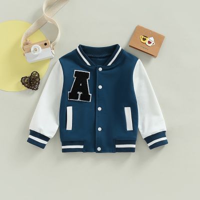 Kids Baseball Jackets for Boys Girls Baby Outerwear Letter Pattern Long Sleeve Buttons Front Coat Spring Fall Children Clothes