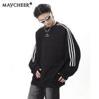 MAYCHEER เสื้อคู่ลายทางสำหรับผู้ชาย,เสื้อสเวตเตอร์แบบหลวมดูออกแบบแฟขั่น