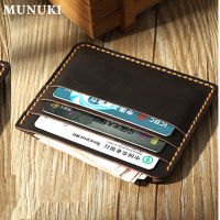 MUNUKI 100% Handmade Vintage ของแท้หนังผู้ชายบัตรเครดิตผู้หญิงบางบัตร Slim กระเป๋าเหรียญขนาดเล็กกระเป๋าสตางค์ MC414