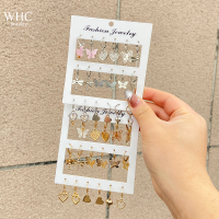 WHC Jewelry ต่างหูระย้าหัวใจผีเสื้อแมลงปอกลวงเรียบง่าย9ชิ้น/เซ็ตสำหรับผู้หญิง