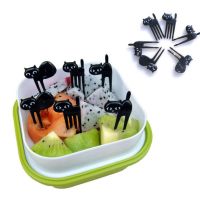 6pcs/Set Black Cat Fruit Fork Mini Cartoon Snack Cake Dessert Food Forks Bento Lunches Accessories Kitchen Utensils For Children