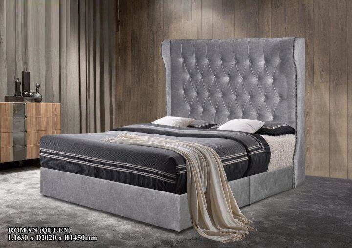 Classic Fabric Grey Divan Queen Bed Frame Katil Queen Lazada
